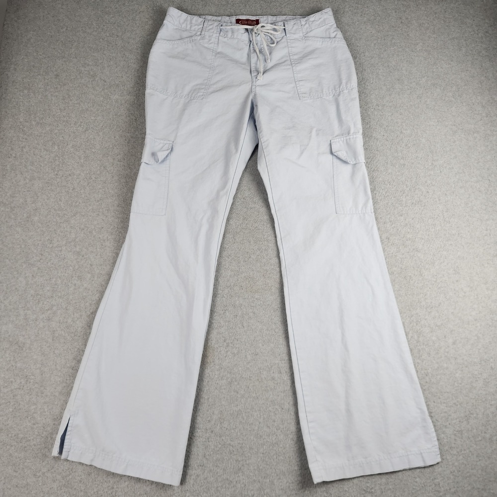 Be Bop Flare Pants Womens 11 Blue Cargo Pocket Low Rise Utility Drawstring Waist